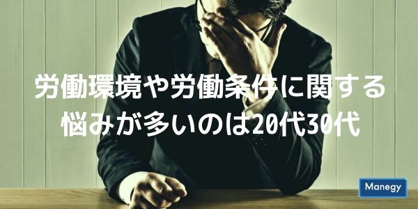 労働環境や労働条件に関する悩みが多いのは20代30代