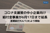 コロナ支援策の中小企業向け給付金事業が6月17日まで延長 コロナ支援策の中小企業向け給付金事業　差額給付も6/1(水)より開始